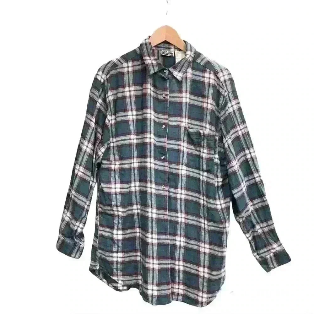 🌈 6/$60, Basic Edition Flannel, White/Magenta/Turquoise/Black, Size Large